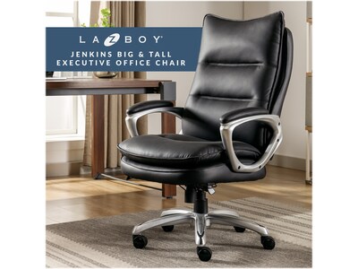 La-Z-Boy Jenkins Ergonomic Bonded Leather Executive Big & Tall Chair, 400 lb. Capacity, Black (60075-BLK)