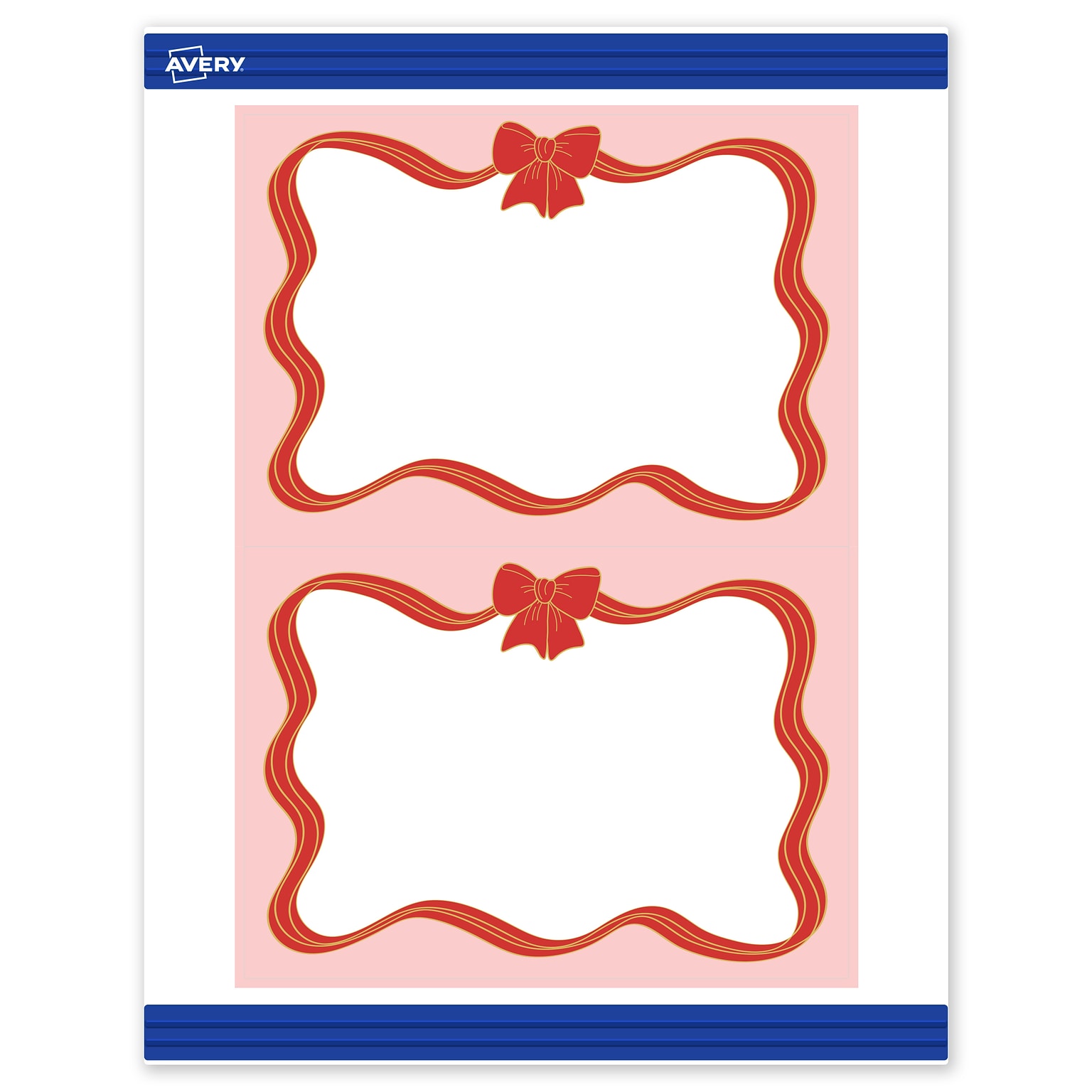 Avery Gold-Pink Bow General Use Blank Cards, White, 20/Pack (S00-FFK)