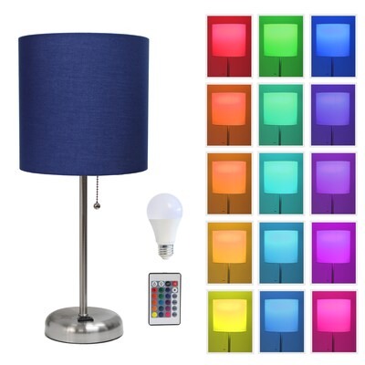 Simple Designs 19.5 LED Table Lamp, Brushed Steel/Navy Blue Shade (LT2024-NAV-CCLB)
