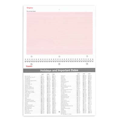 2027 Staples 11" x 8.5" Monthly Wall Calendar, White/Red/Gray (ST63591-27)