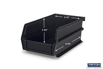 Triton Products LocBin Medium Stackable Plastic Storage Bin, 3" x 4.125"x 7.375", 1.58 Qt., Black, 24/Pack (3-220BKWS)