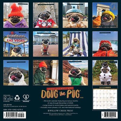2025 Willow Creek Doug the Pug 12 x 12 Monthly Wall Calendar (42755)