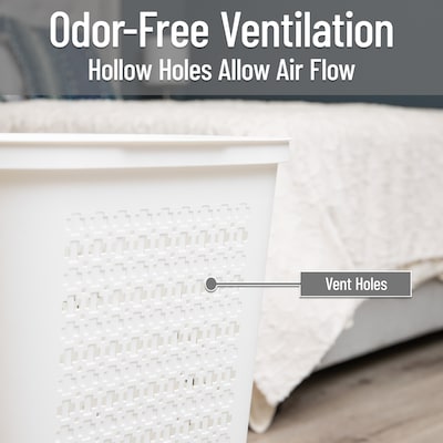 Mind Reader Slim Tapered Hamper with Lid, Plastic, White (SWHAMP50-WHT)