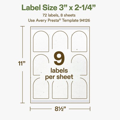 Avery Arched Laser/Inkjet Multipurpose Labels, 3" x 2-1/4", Off-White (72/Pack)
