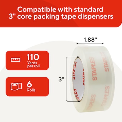 Staples Moving & Storage Packing Tape, 1.88” x 110 Yards, Clear — 6/Rolls
