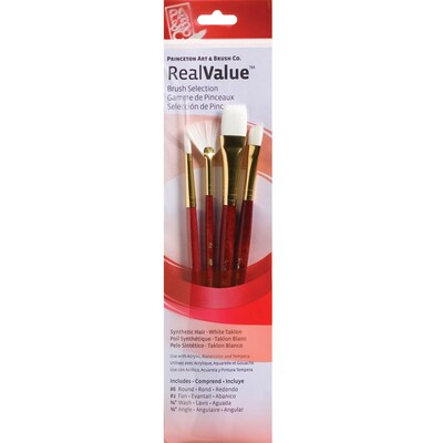 Princeton RealValue Mixed Media Synthetic Taklon Variety Brush Set, Red, 4/Set, 3 Sets/Bundle (PBXPR9120-3)