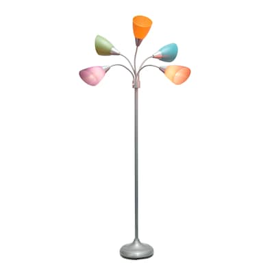 Simple Designs Medusa 67" Silver Floor Lamp with Cone Shades, Multicolored (LF2006-SLM)