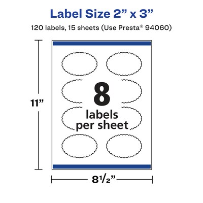 Avery Laser/Inkjet Decorative Edge Multipurpose Labels, 2" x 3", White, 120 Labels/Pack (94060)