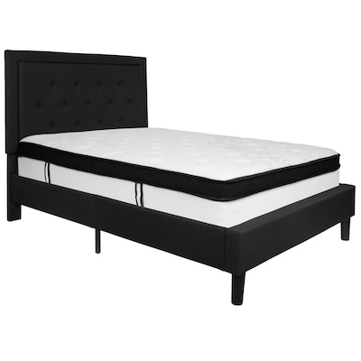 Flash Furniture Roxbury Tufted Upholstered Platform Bed in Black Fabric with Memory Foam Mattress, F