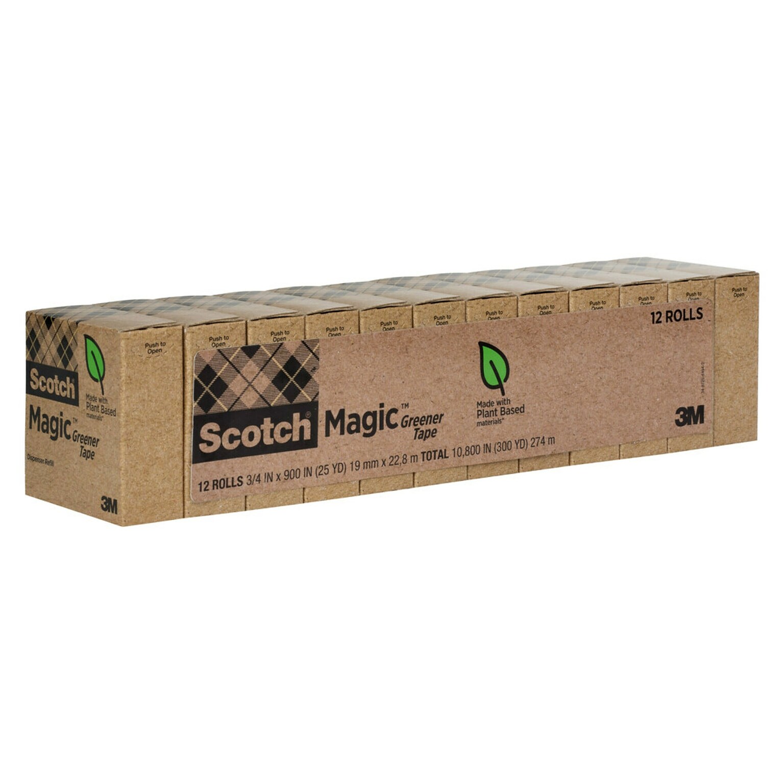 Scotch Magic Greener Invisible Clear Tape Refill, 0.75 x 25 yds., 1 Core, Clear, 12 Rolls/Pack (812-12P)