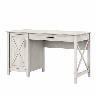 Bush Furniture Key West 54"W Computer Desk with Keyboard Tray and Storage, Linen White Oak (KWD154LW-03)