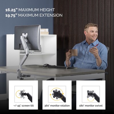 Fellowes Platinum Series Adjustable Arm, Up to 32" Monitor, Silver (8056401)