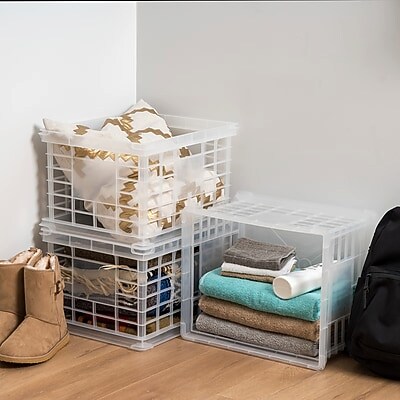 Iris File Storage Durable Plastic Crate, Letter/Legal Size, Clear (STP-54269)