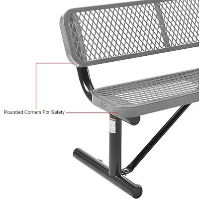Global Industrial 4' Outdoor Steel Bench w/ Backrest, Expanded Metal, Gray (695743GY)