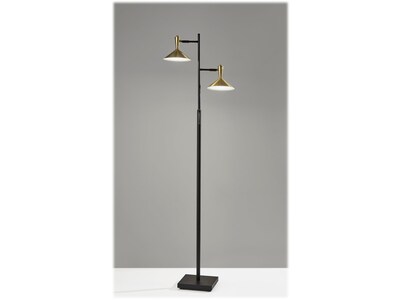 Adesso Lucas 65 Black/Antique Brass Floor Lamp with 2 Cone Shades (4264-01)