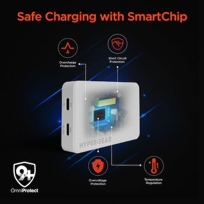 HyperGear SpeedBoost 65W Dual-USB-C Slim GaN Laptop Charger, White (16131)