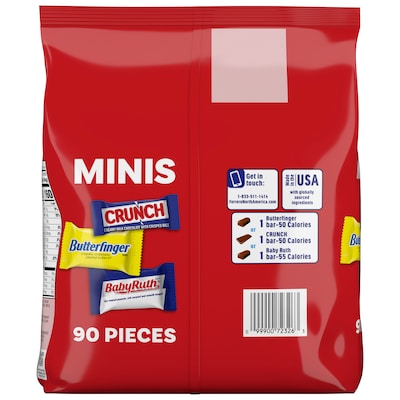 Butterfinger, CRUNCH, and Baby Ruth Assorted Minis Candy Bars, 32.4oz (FEU71526)