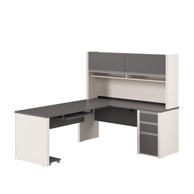 Bestar Connexion 72W L Shaped Desk with Drawers, Hutch, and Keyboard Tray, Slate (93859-59)