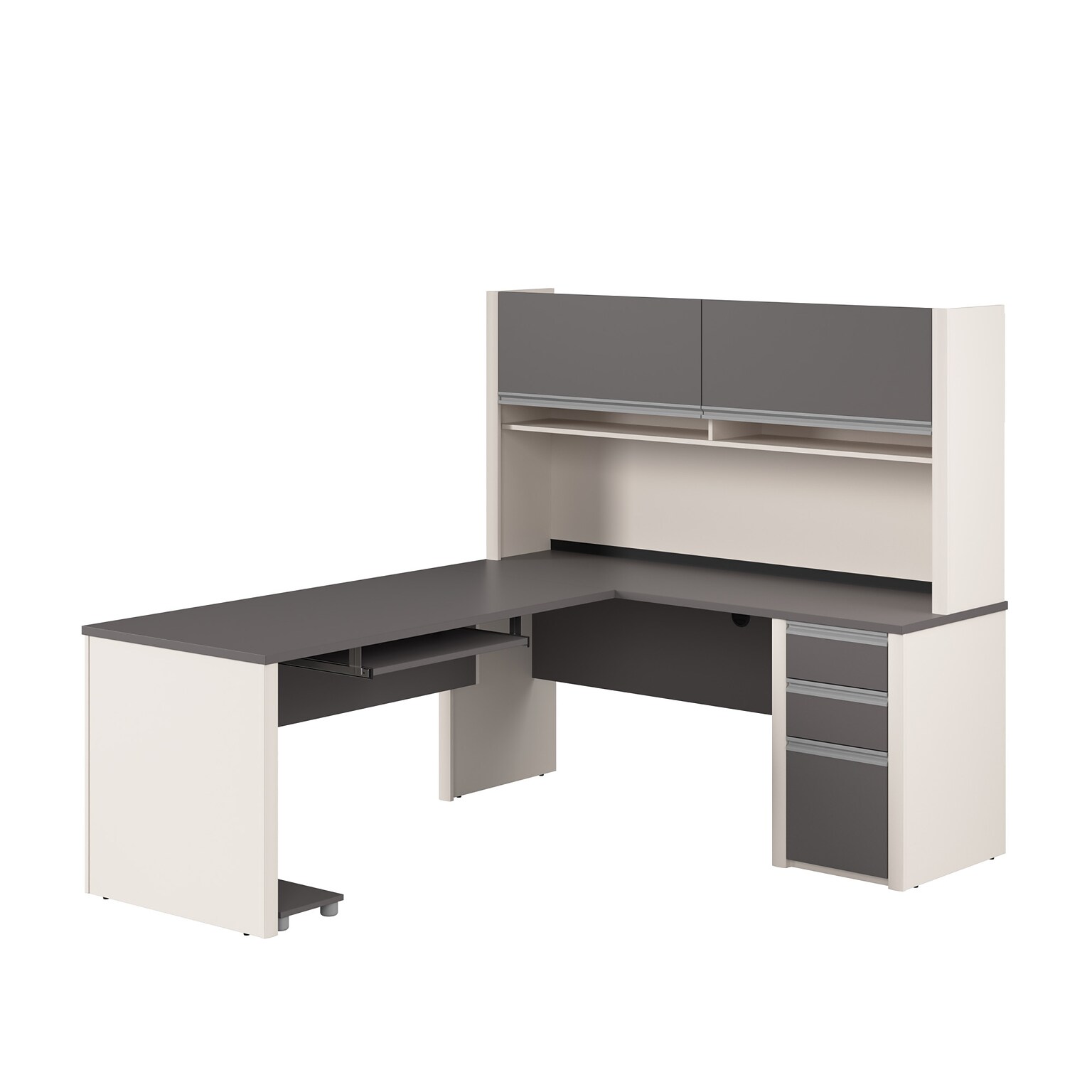 Bestar Connexion 72W L Shaped Desk with Drawers, Hutch, and Keyboard Tray, Slate (93859-59)