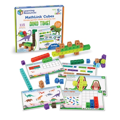 Learning Resources MathLink Cubes Kindergarten Math Activity Set: Dino Time!, Multicolor (LER 9330)