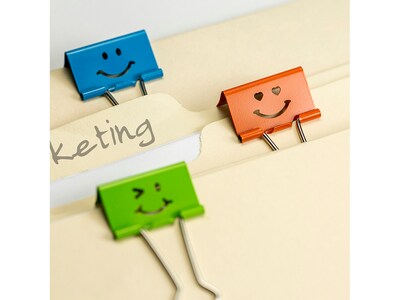 Officemate Smiling Face Medium Binder Paper Clips, Assorted Colors, 36 Clips/Pack (31095)