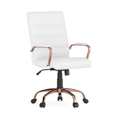Flash Furniture Whitney Ergonomic LeatherSoft Swivel Mid-Back Executive Office Chair, White/Rose Gold (GO2286MWHRSGLD)