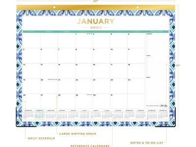 2025 Blue Sky Tile 22 x 17 Monthly Desk Pad Calendar, Blue/White (133694-25)