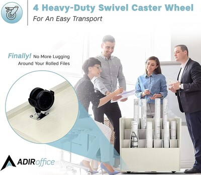 AdirOffice 21-Slot Mobile Roll File, Lockable, 28.5"H x 30"W x 15.75"D, White (625-WHI-KIT1)