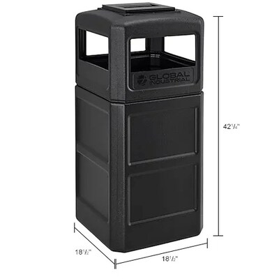 Global Industrial Square Plastic Waste Receptacle w/ Ashtray Lid, 42 Gallon, Black (641540BK)