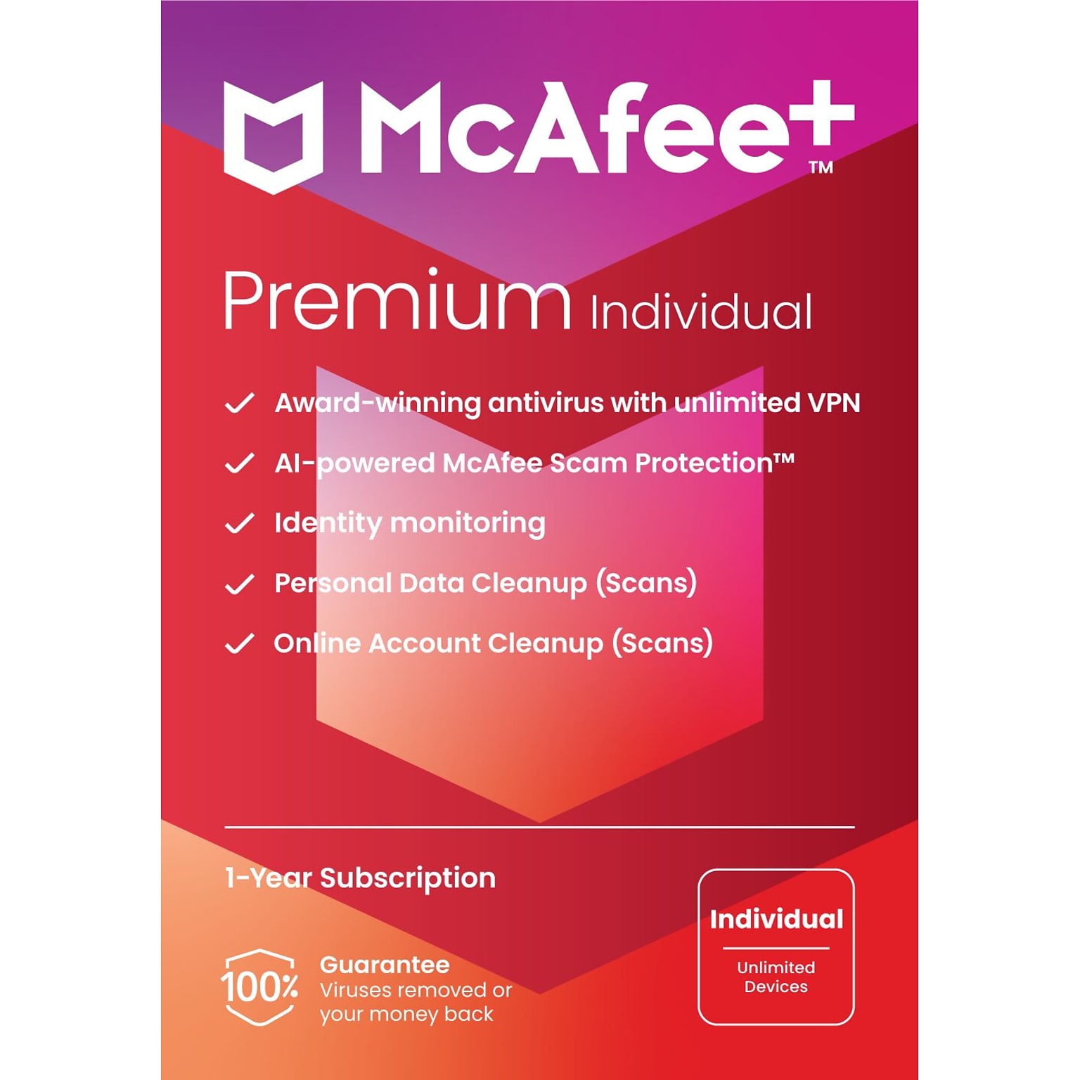 McAfee+ Premium Individual for Unlimited Devices, Windows/macOS/Android/iOS/ChromeOS, Product Key Card (MPP41ESTURPIM)
