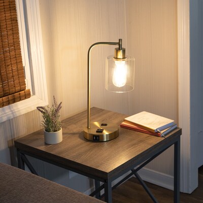 Lavish Home 16.14"H LED Table Lamp with USB Ports, Gold, 2/Set (72-LMPDKIND-1G-2)