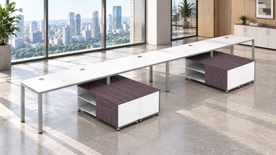 Boss Office Products Simple System 60"W Desk with Storage Cabinet, White, 4/Set (SGSD011-101-WT)