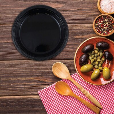 JAM Paper 9" Plastic Plates, Black, 60/Pack (9255320673g)