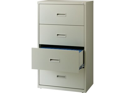 Hirsh HL1000 Series 4-Drawer Lateral File Cabinet, Letter/Legal Size, Lockable, 52.5"H x 30"W x 18.63"D, Light Gray (19440)