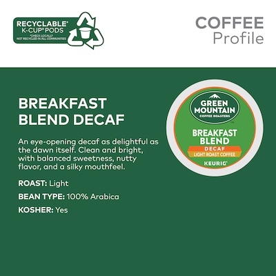 Green Mountain Breakfast Blend Decaf Coffee Keurig® K-Cup® Pods, Light Roast, 48/Box (5000355634)