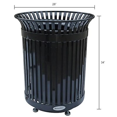 Global Industrial Outdoor Heavy-Duty Slatted Steel Trash Can, 36 Gallon, 34"H, Black (641631BK)