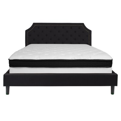 Flash Furniture Brighton Tufted Upholstered Platform Bed in Black Fabric with Memory Foam Mattress, King (SLBMF8)