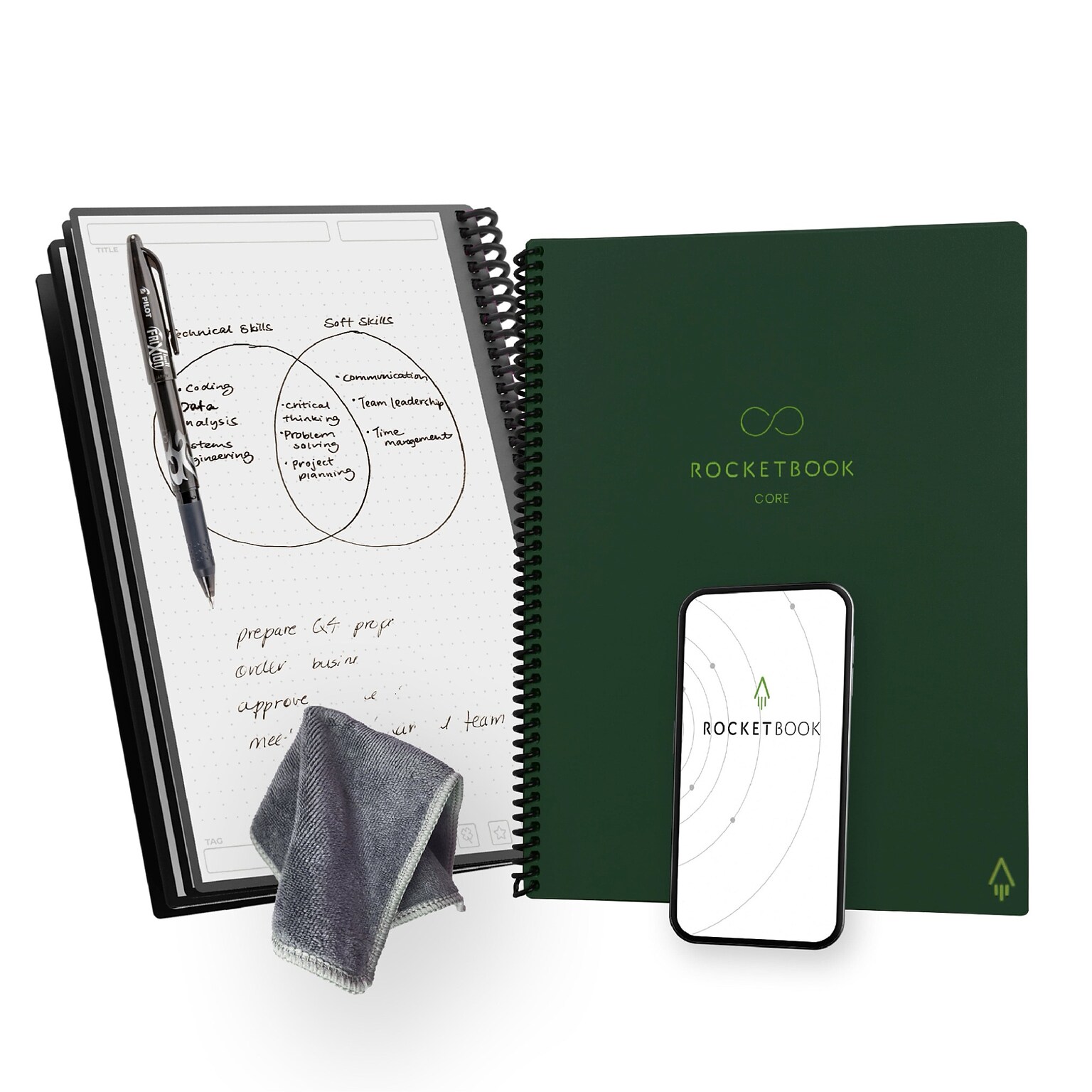 Rocketbook Core Smart Notebook, 8.5 x 11, Green (CRLTDT-ENAM-GRN-01)