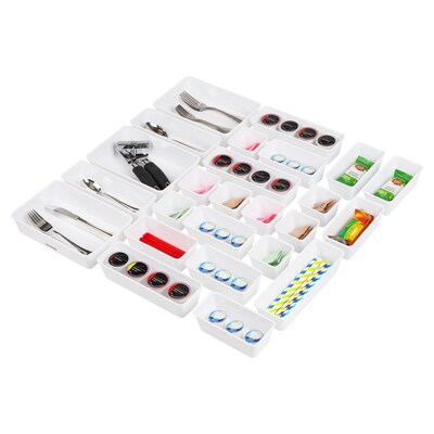 Mind Reader Stackable Plastic Desk Tray Set, White, 25 Pieces (DRORG25-WHT)