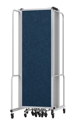 National Public Seating Robo Series 11-Panel Folding Mobile Room Divider, 72H x 256W, Blue Fabric (RDG6-11PT04)