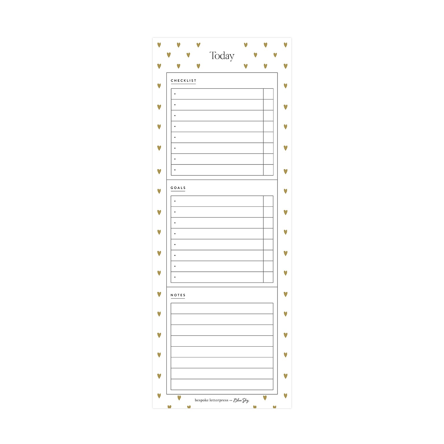 Blue Sky Bespoke Letterpress Notepad, 3 x 8, Cream Hearts (156839)