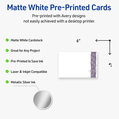 Avery Floral Design Matte Blank Card, White, 20/Pack (S00-F50)
