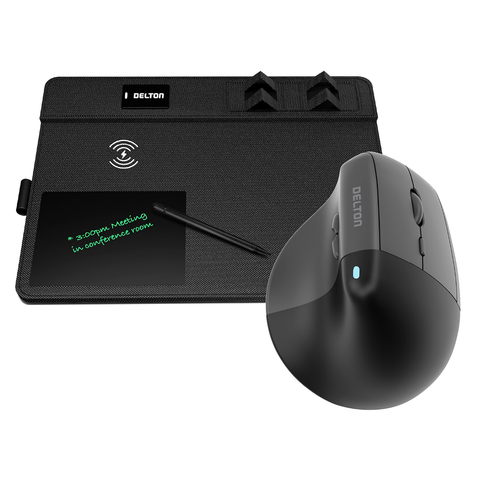 Delton S38 Wireless Ergonomic Vertical Optical USB Mouse and Charging Pad Bundle, Black (DMWS38BD1)