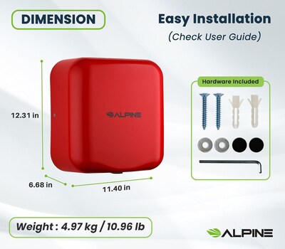 Alpine Industries Hemlock 110/120V Automatic Hand Dryer, Red (400-10-RED)