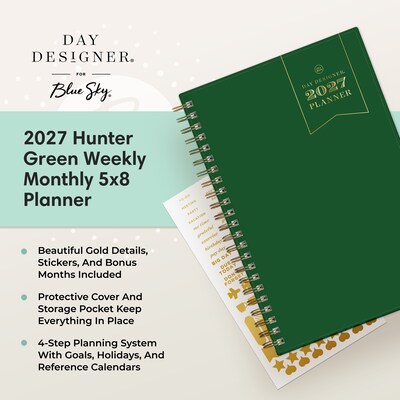 2027 Blue Sky Day Designer 5" x 8" Weekly & Monthly Planner, Green (163794)