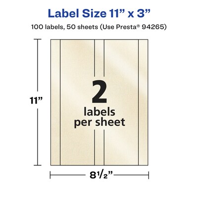 Avery Pearlized Ivory Rectangle Multipurpose Labels, 11" x 3", Ivory, 100/Box (94265)