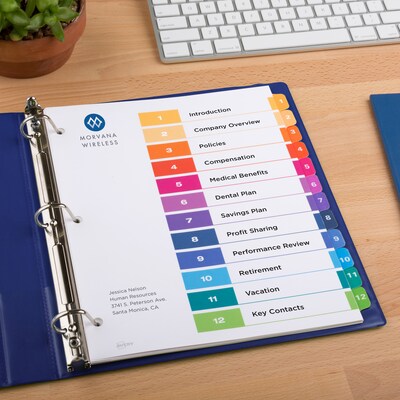 Avery Ready Index Table of Contents Pre-Printed Numeric Paper Divider, 12 Tabs, Multicolor, 1 Set (11141)