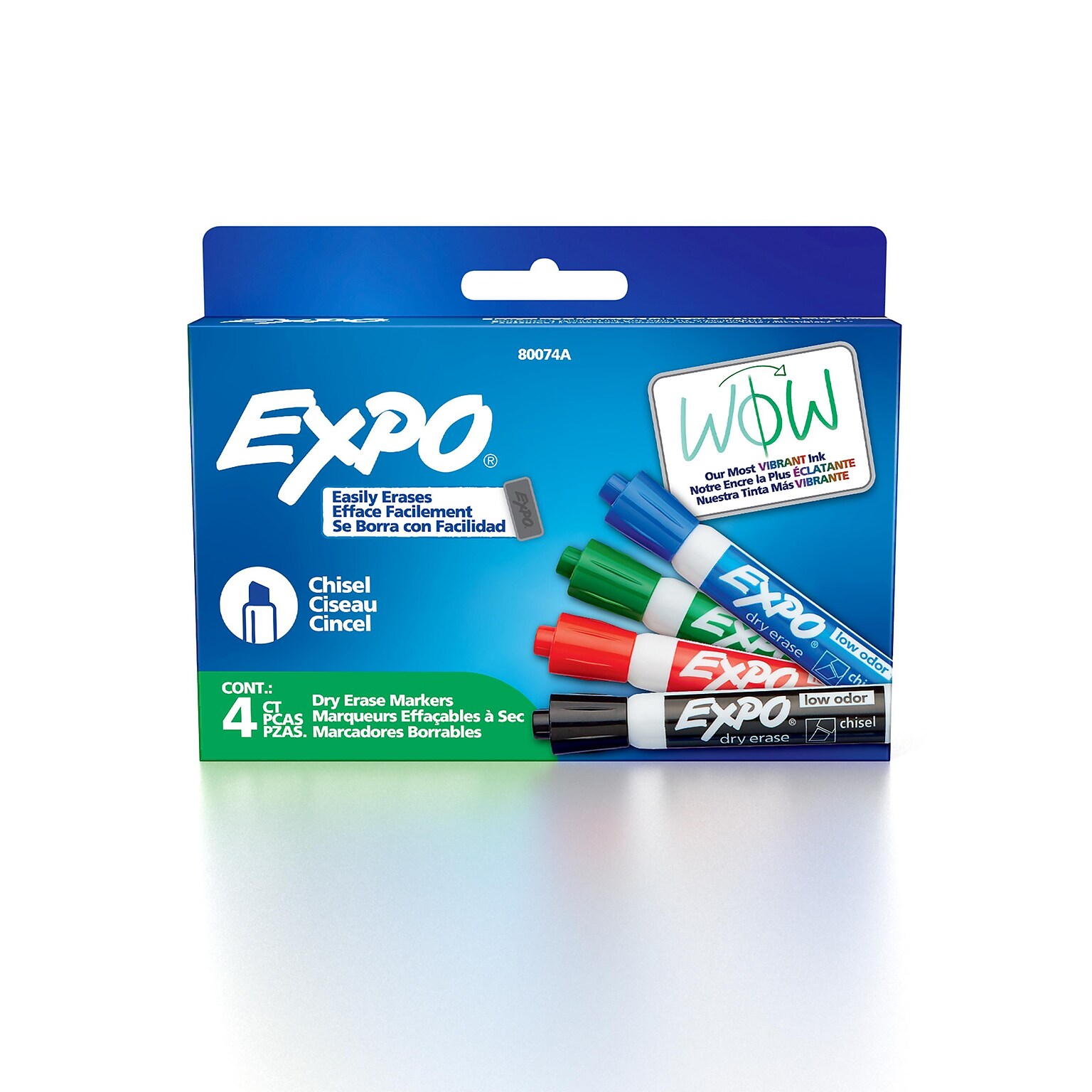 Expo Dry Erase Marker, Chisel Point, Assorted Colors, 4/Pack (80074)