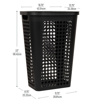 Mind Reader Slim Tapered Hamper with Lid, Plastic, Black (SWHAMP50-BLK)