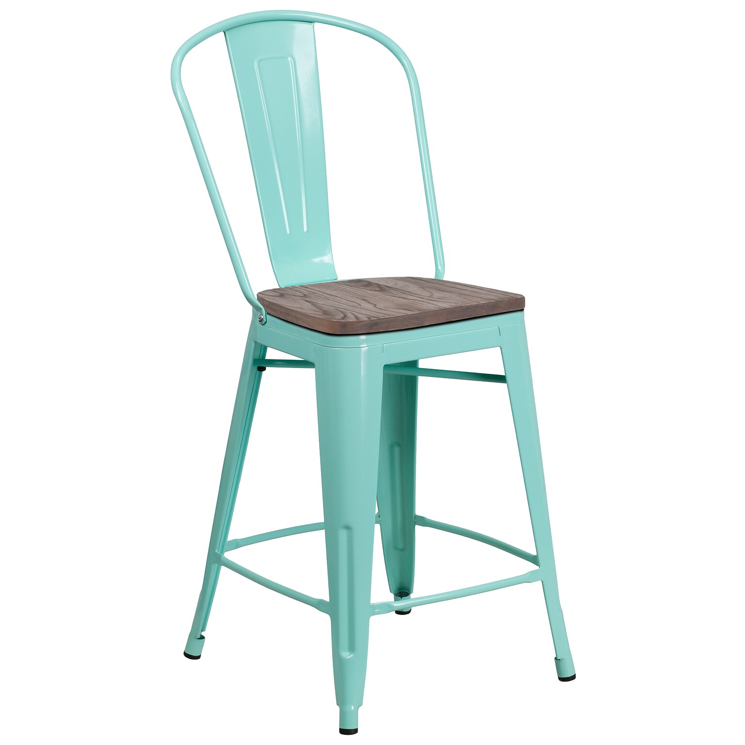 Flash Furniture Carly Contemporary Metal Vertical Back Counter Height Stool, Mint Green (ET353424MINTW)